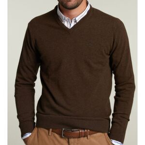 DKNY Brown 100% Cashmere Sweater V-Neck Long Sleeves Men's Size M - Flawed